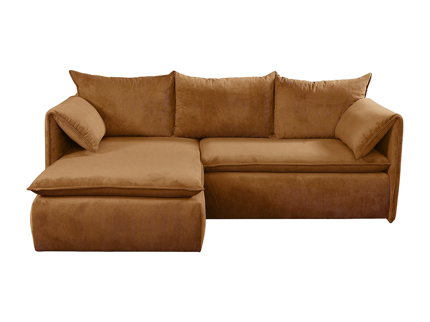 Slaapbank met linkse hoek in terracotta ribfluweel met fijne ribbels TEODORA