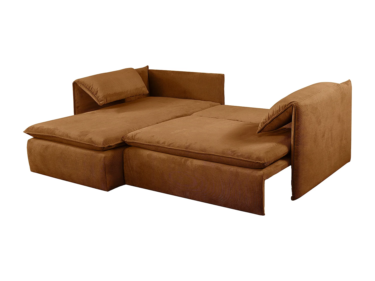 Slaapbank met linkse hoek in terracotta ribfluweel met fijne ribbels TEODORA