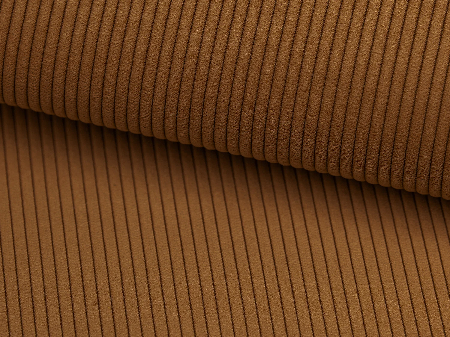 Slaapbank met linkse hoek in terracotta ribfluweel met fijne ribbels TEODORA