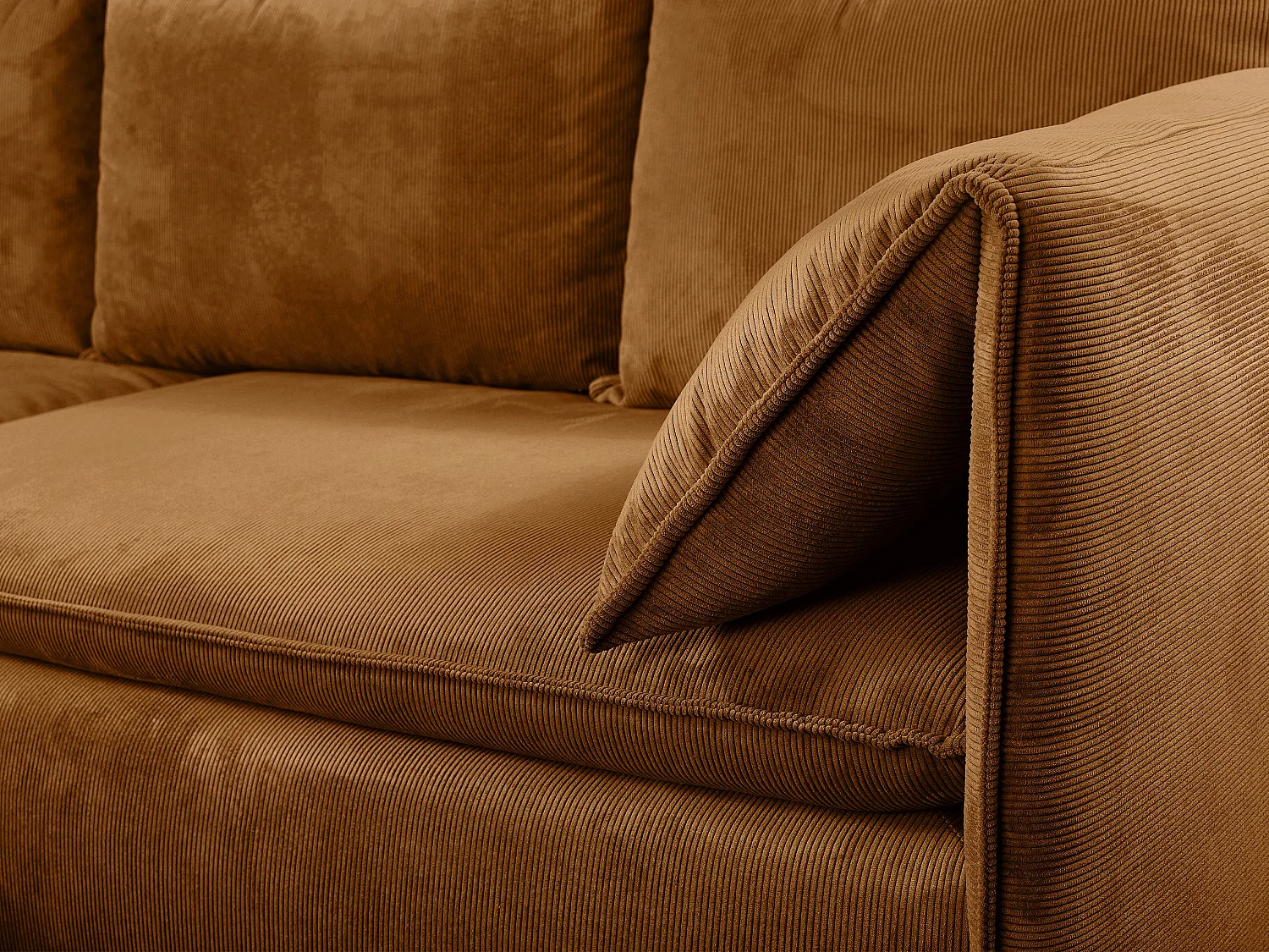 Slaapbank met linkse hoek in terracotta ribfluweel met fijne ribbels TEODORA