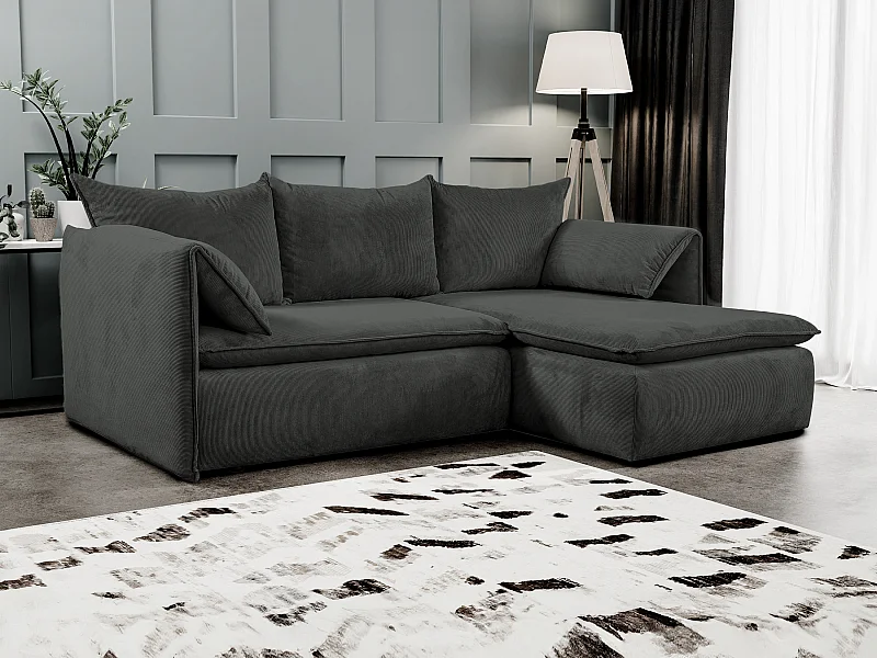 Divano letto in Velluto a coste sottili Antracite - Angolo a destra - TEODORA