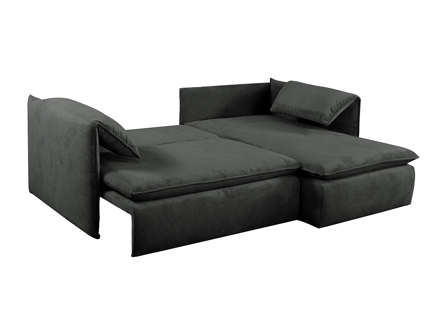 Canapé d'angle droit convertible en velours côtelé fines côtes gris anthracite TEODORA