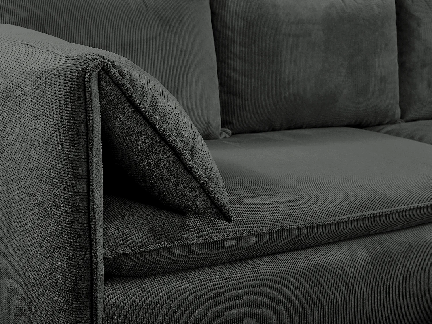 Canapé d'angle droit convertible en velours côtelé fines côtes gris anthracite TEODORA
