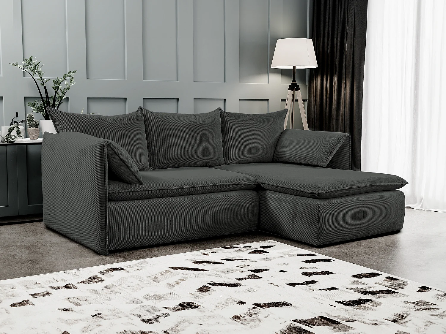 Ecksofa mit Schlaffunktion - Ecke rechts - Feincord - Anthrazitgrau - TEODORA