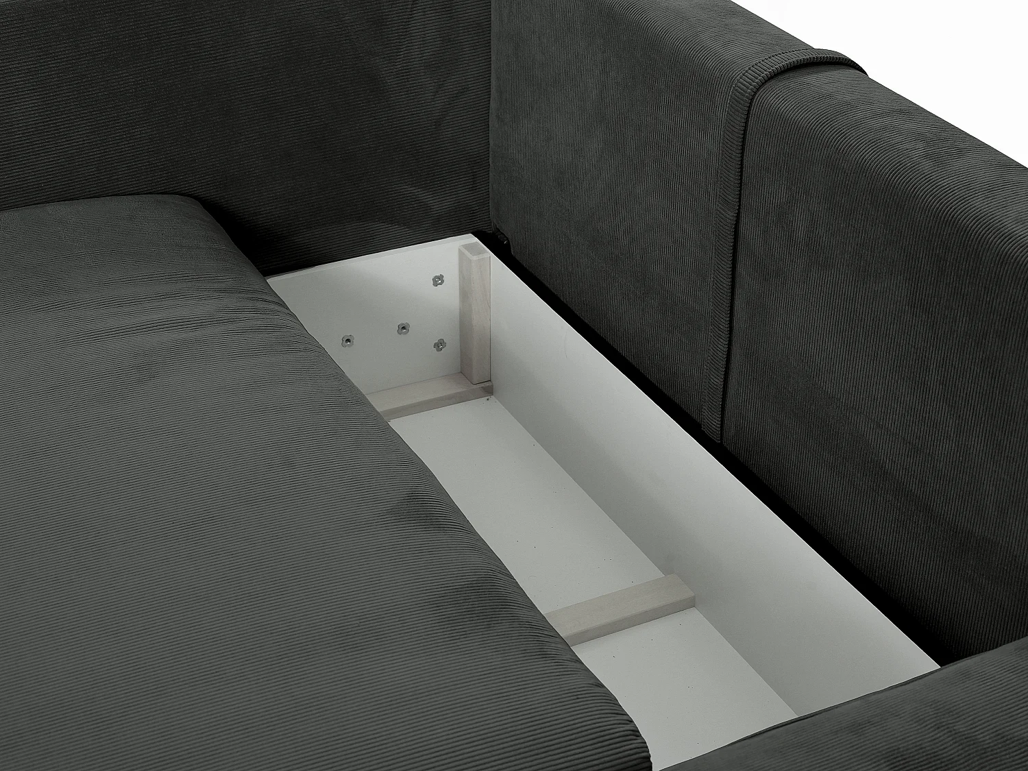 Canapé d'angle droit convertible en velours côtelé fines côtes gris anthracite TEODORA