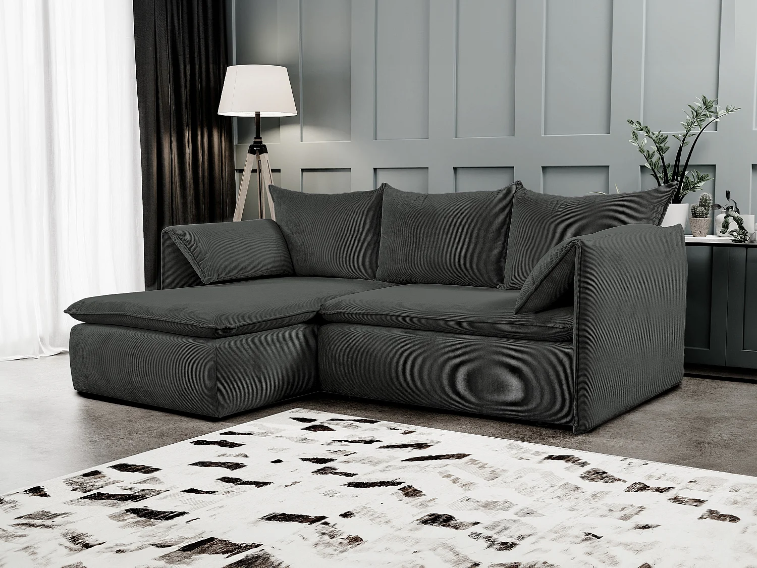 Ecksofa mit Schlaffunktion - Ecke links - Feincord - Anthrazitgrau - TEODORA