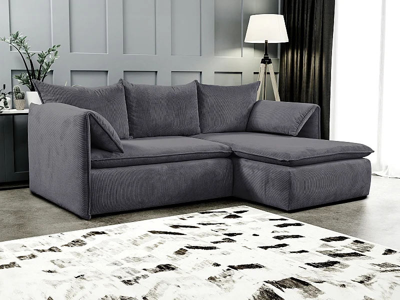 Ecksofa mit Schlaffunktion - Ecke rechts - Feincord - Graublau - TEODORA