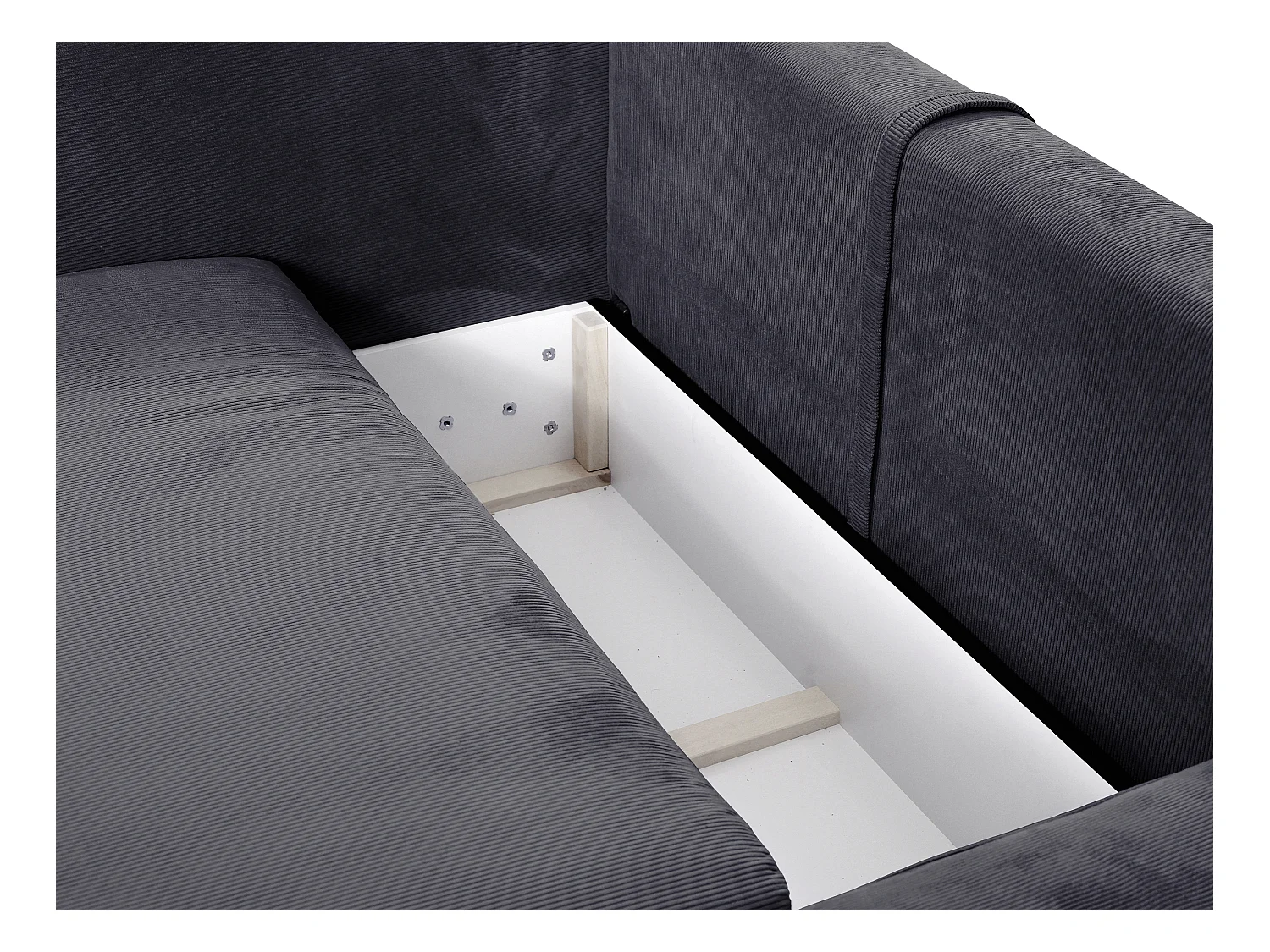 Sofá cama rinconera derecha de pana azul gris TEODORA