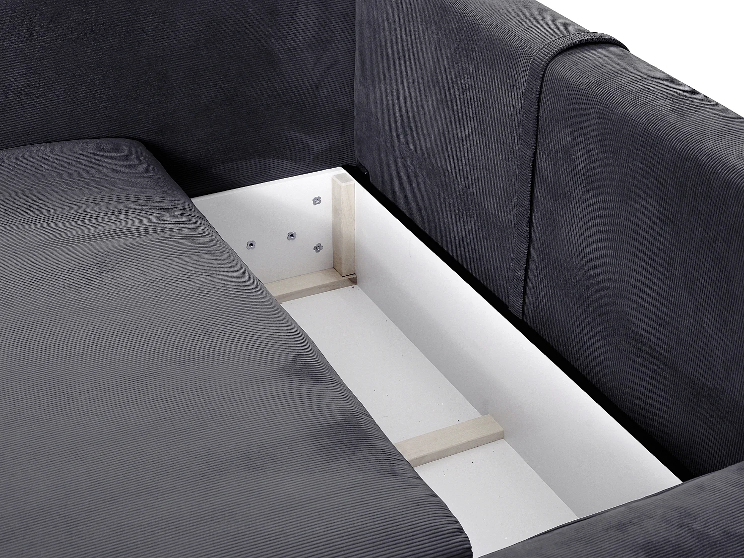 Canapé d'angle droit convertible en velours côtelé fines côtes bleu gris TEODORA