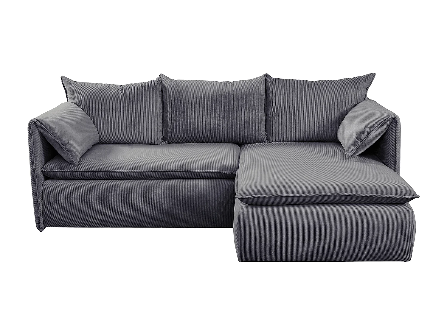 Canapé d'angle droit convertible en velours côtelé fines côtes bleu gris TEODORA