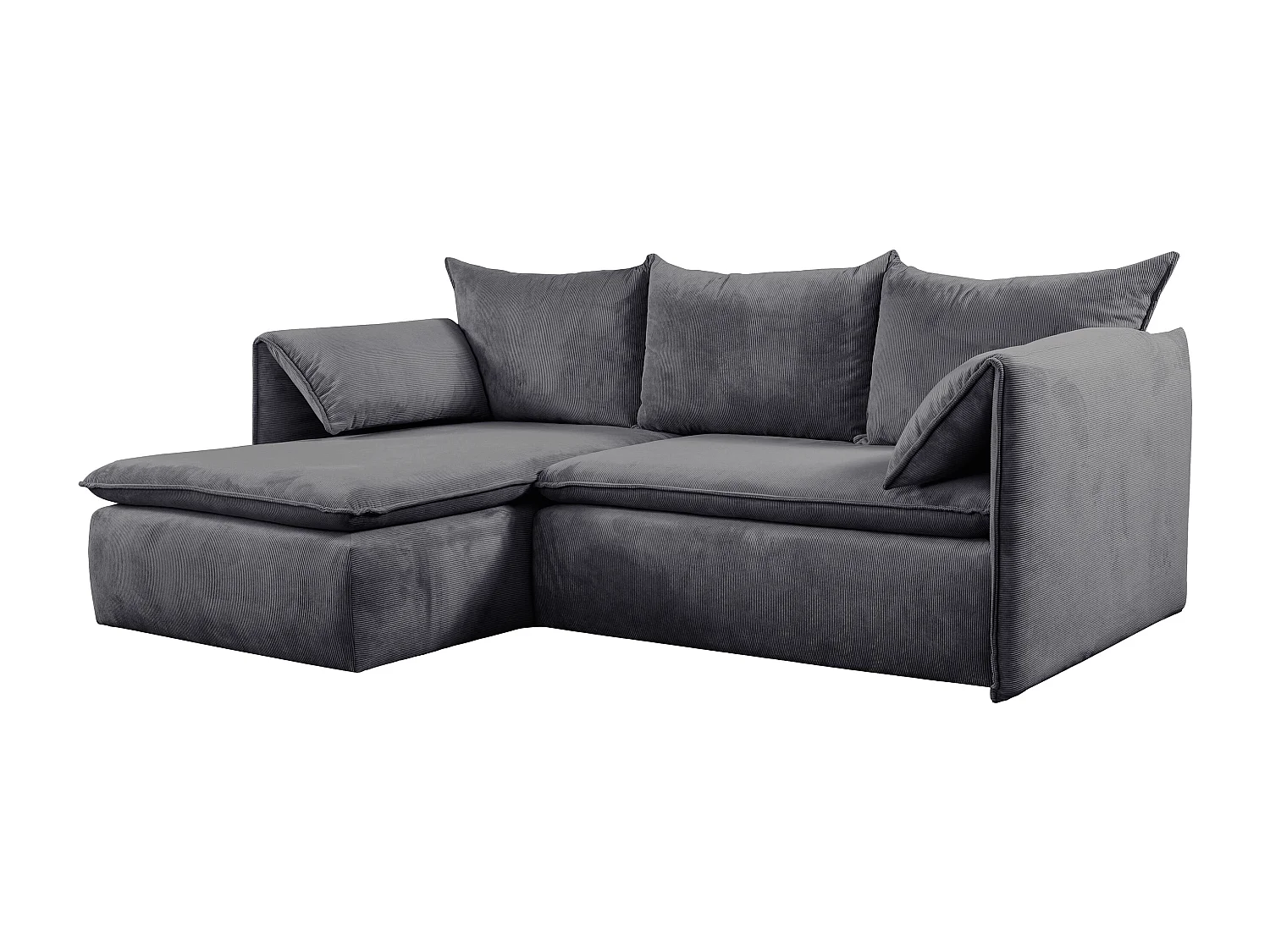 Canapé d'angle gauche convertible en velours côtelé fines côtes bleu gris TEODORA