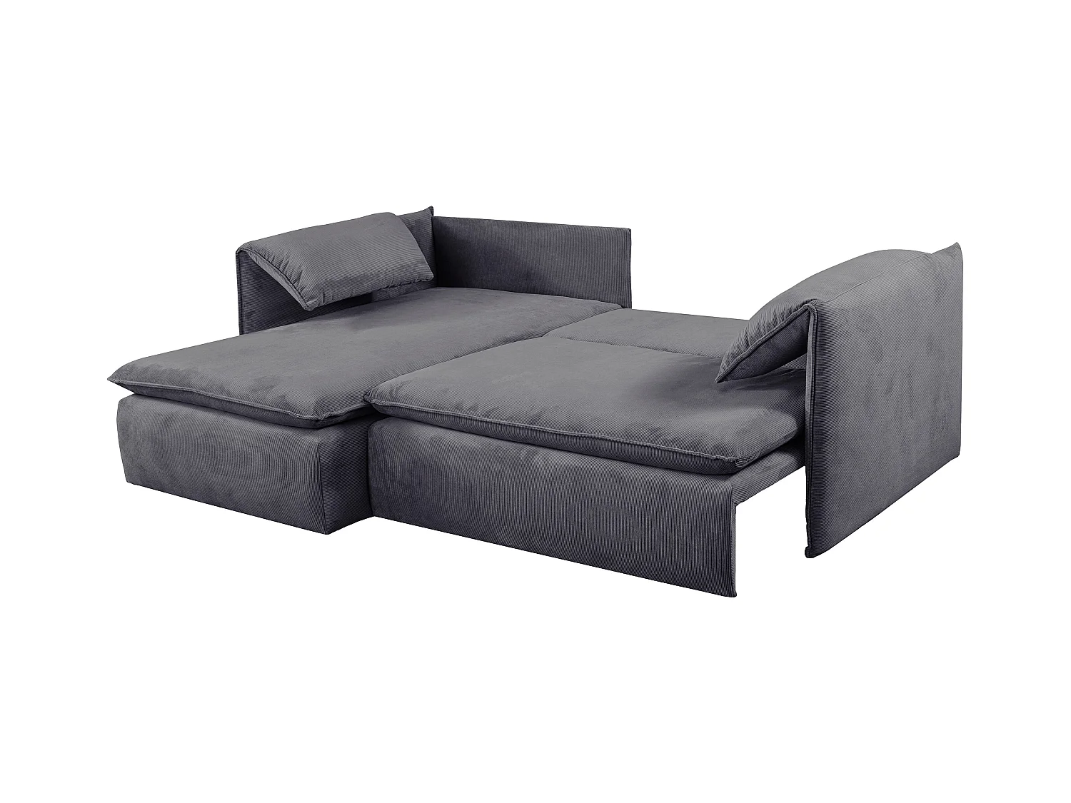 Sofá cama rinconera izquierda de pana azul gris TEODORA