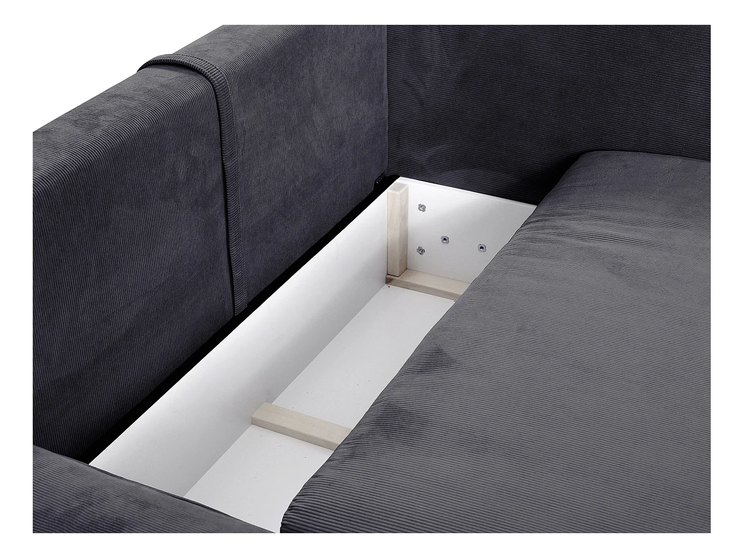 Sofá cama rinconera izquierda de pana azul gris TEODORA