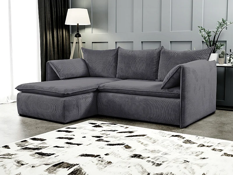 Divano letto in Velluto a coste sottili Blu Grigio - Angolo a sinistra - TEODORA