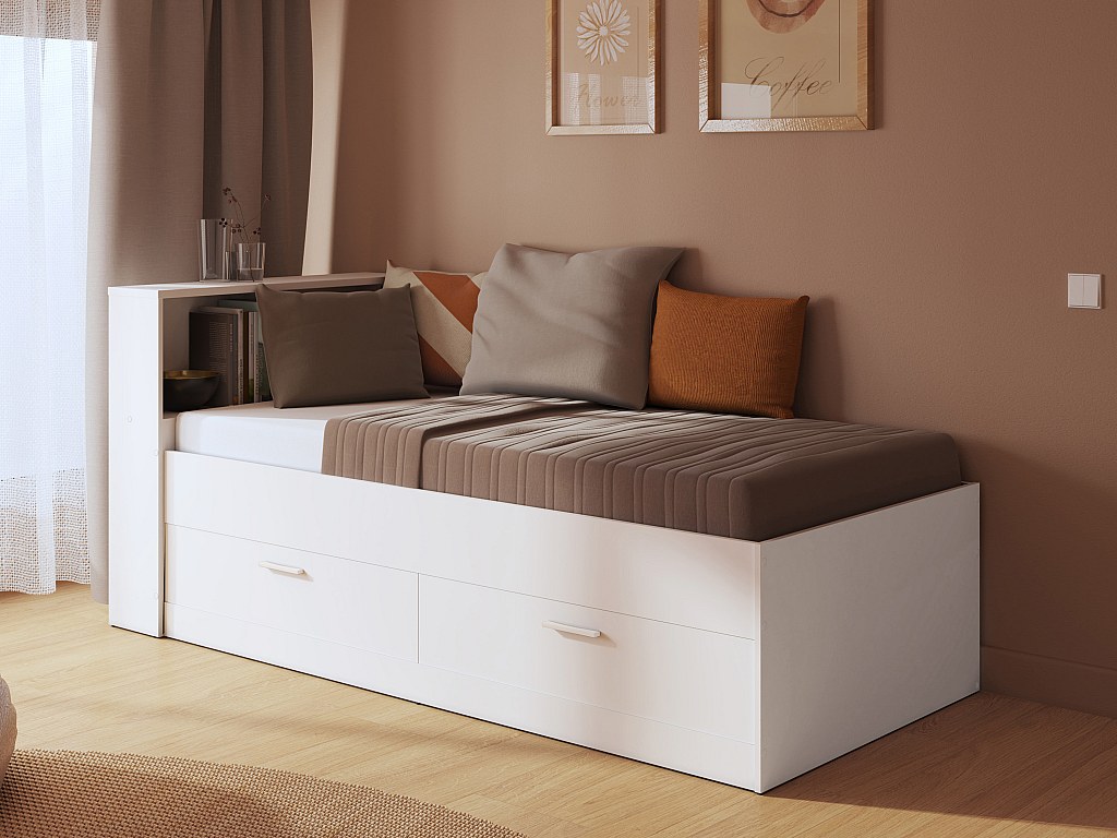 Bett mit Schubladen und Stauraum - 90 x 190 cm - Weiß - BORIS II