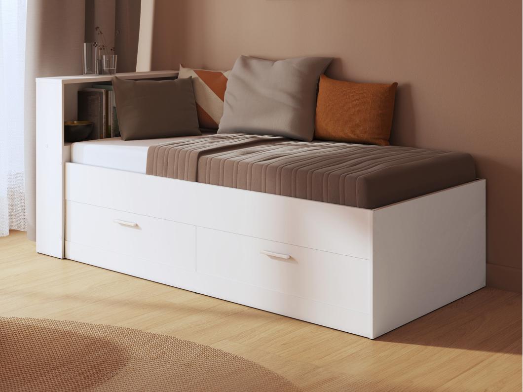 Letto singolo con cassetti e scomparti Bianco 90 x 190 cm - BORIS