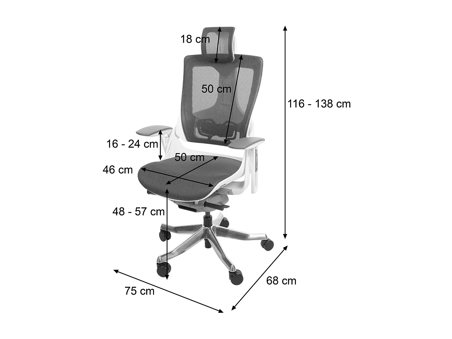 Chaise de bureau MERRYFAIR Adelaide,  blanc-gris, piétement noir