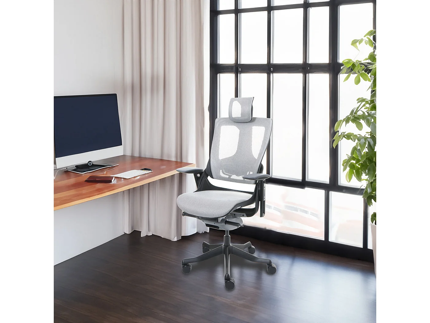 Chaise de bureau MERRYFAIR Adelaide,  blanc-gris, piétement noir
