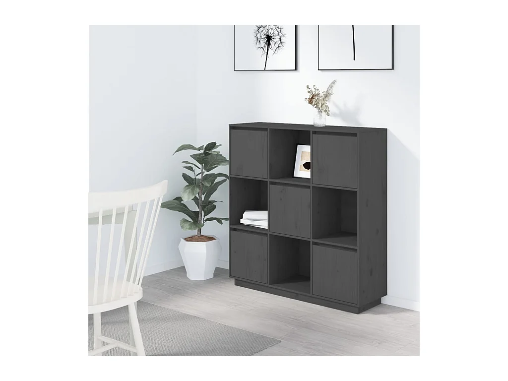 Buffet haut Gris 110,5x35x117 cm Bois massif de pin EGER62922