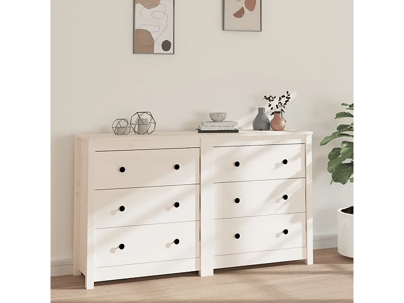 Aparador de madera maciza de pino blanco 140x35x80 cm ES59863