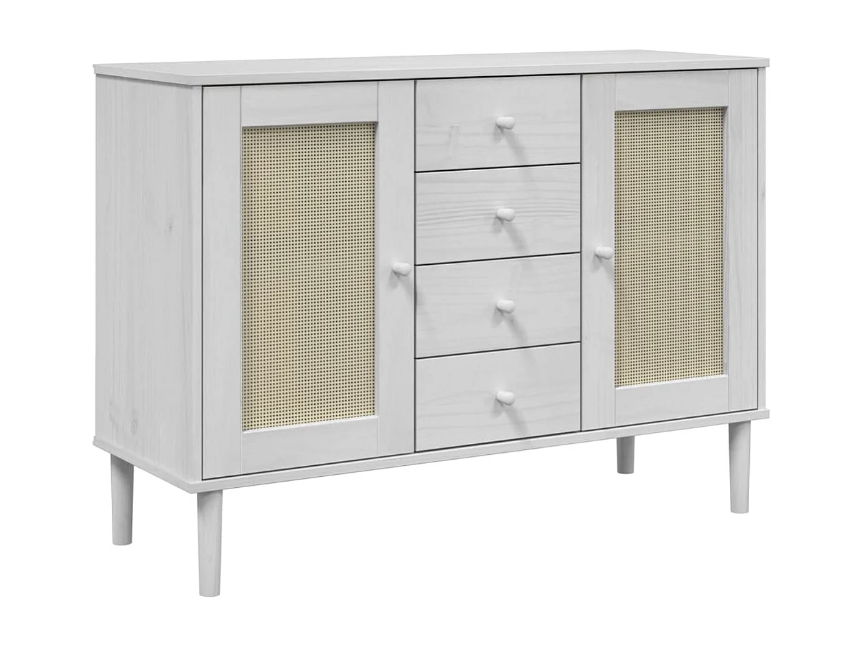 Dressoir SENJA rattan-look 112x40x80 cm massief grenenhout wit NL252698