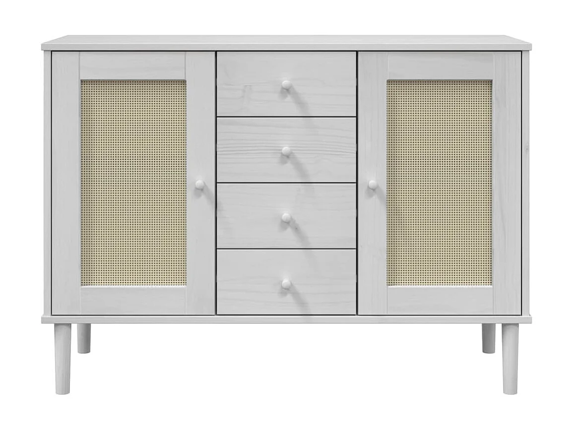 Dressoir SENJA rattan-look 112x40x80 cm massief grenenhout wit NL252698