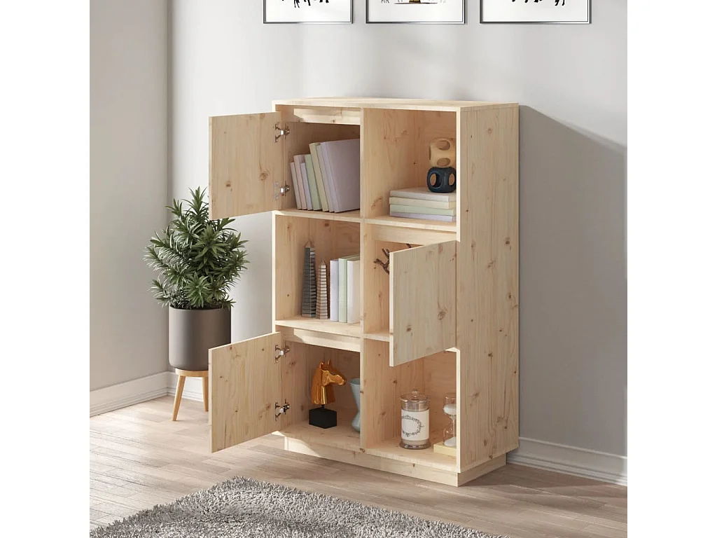 Aparador alto de madera maciza de pino 74x35x117 cm ES90356