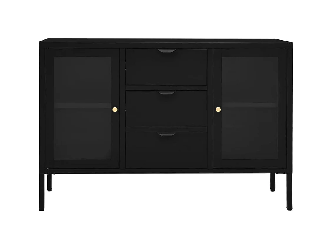 Buffet Noir 105x35x70 cm Acier et verre trempé EGER75319