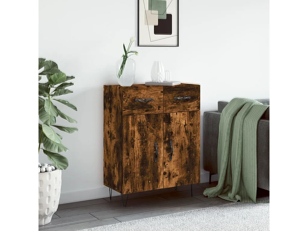 Buffet chêne fumé 69,5x34x90 cm bois d'ingénierie QWE85842