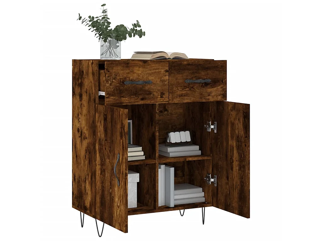 Buffet chêne fumé 69,5x34x90 cm bois d'ingénierie QWE85842