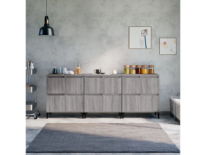 Dressoirs 3 st 60x35x70 cm bewerkt hout grijs sonoma eikenkleur NL388358