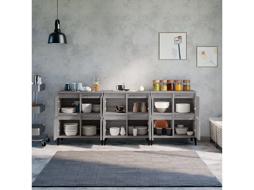 Buffets 3 pcs sonoma gris 60x35x70 cm bois d'ingénierie EGER35245