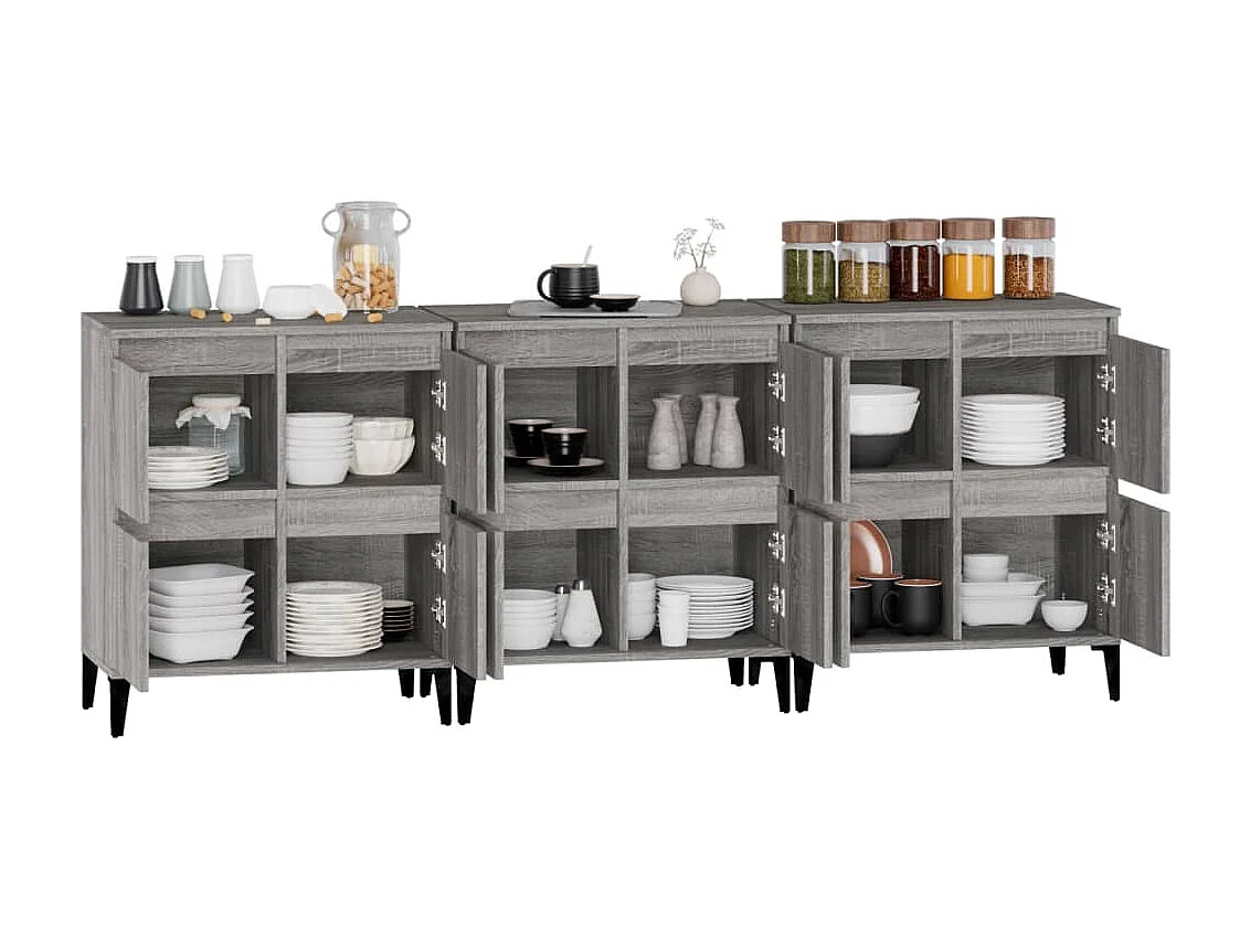 Buffets 3 pcs sonoma gris 60x35x70 cm bois d'ingénierie EGER35245