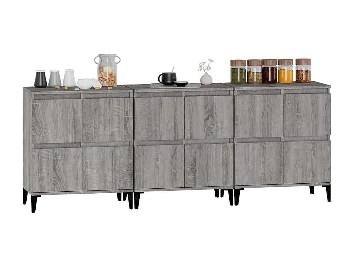 Buffets 3 pcs sonoma gris 60x35x70 cm bois d'ingénierie EGER35245