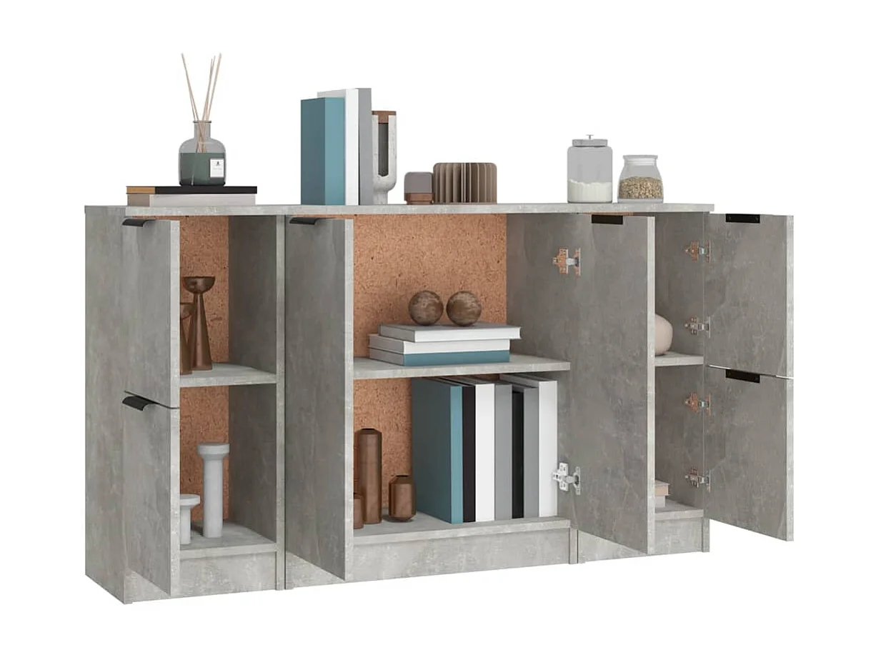Buffets 3 pcs gris béton bois d'ingénierie EGER33975