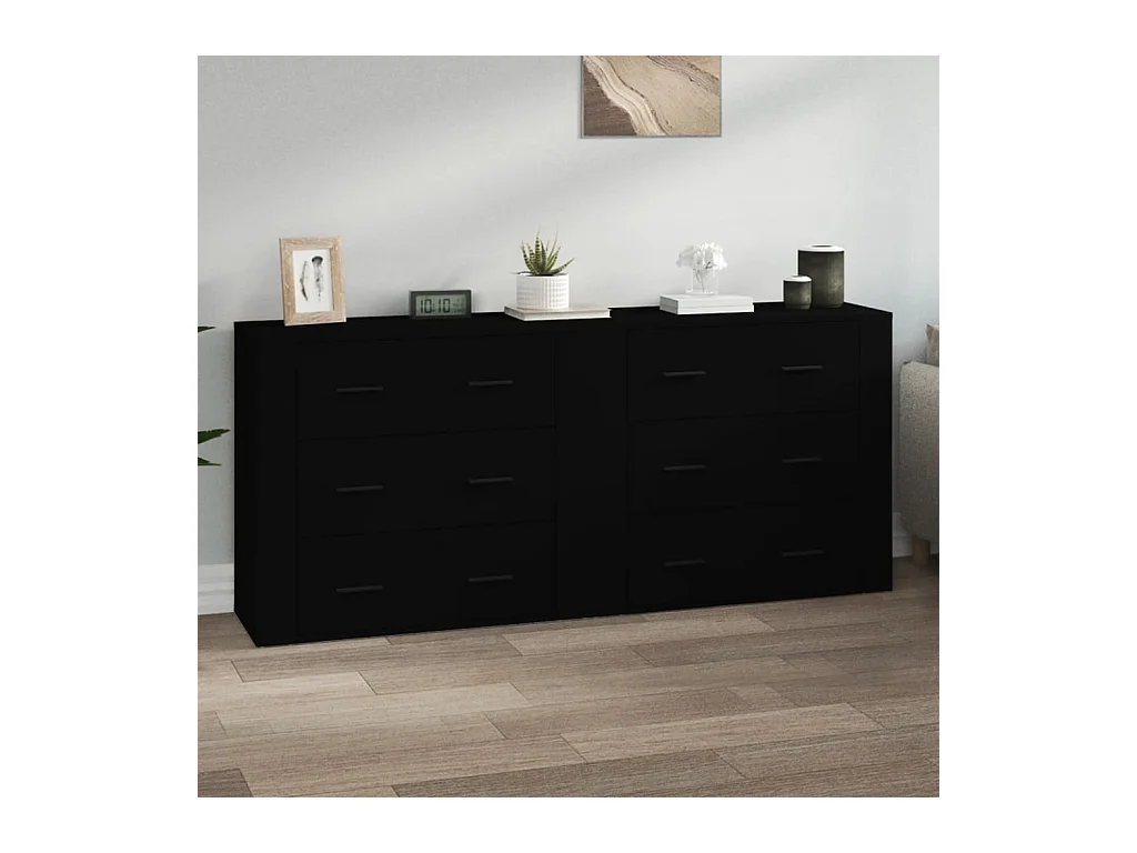 Buffets 2 pcs noir bois d'ingénierie EGER30428