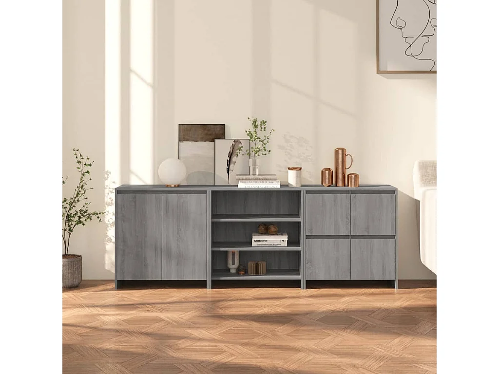 Buffets 3 pcs Sonoma gris Bois d'ingénierie EGER39272