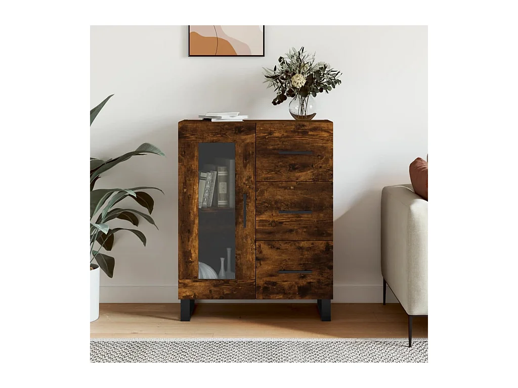 Buffet chêne fumé 69,5x34x90 cm bois d'ingénierie QWE47605