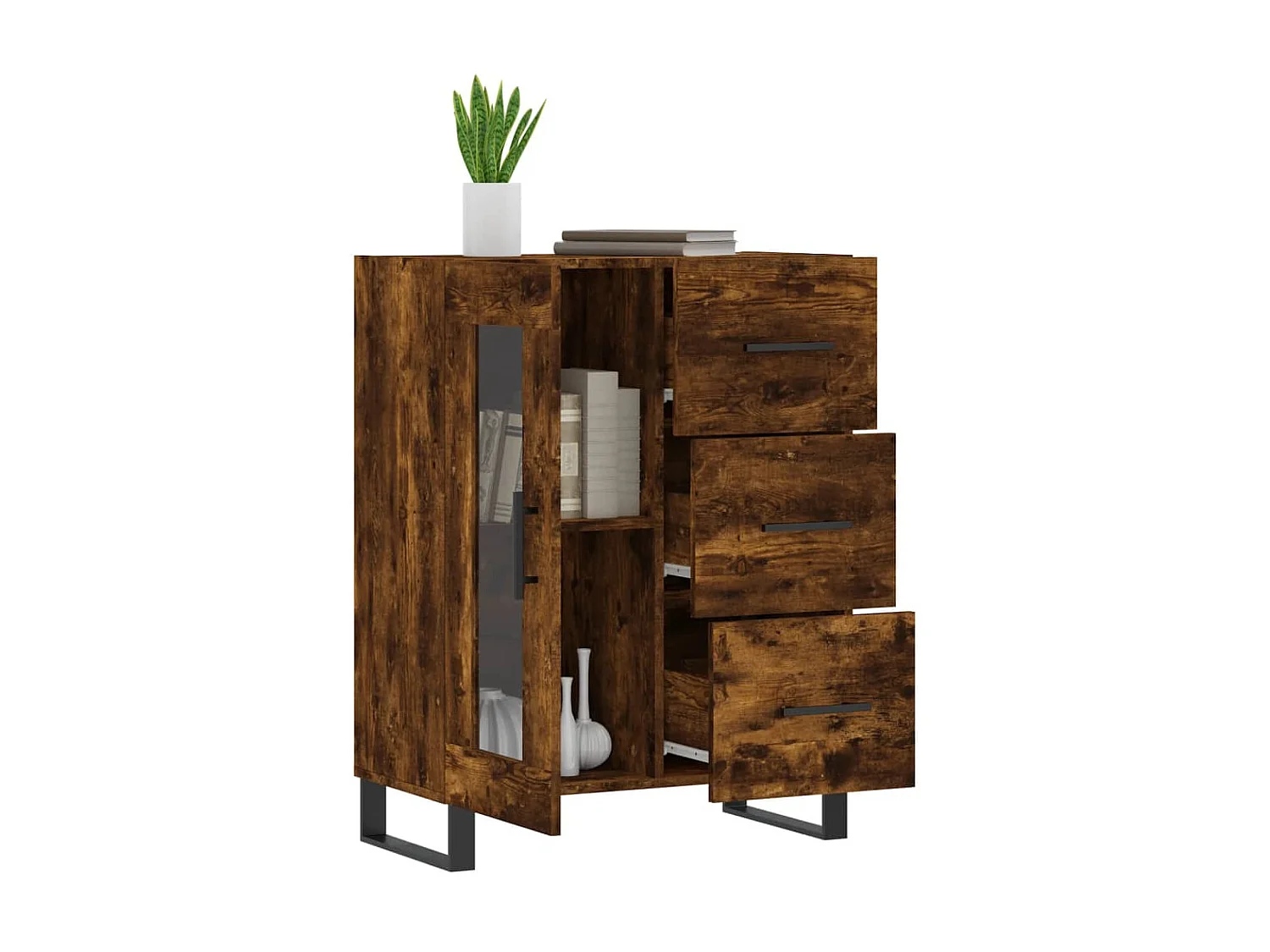 Buffet chêne fumé 69,5x34x90 cm bois d'ingénierie QWE47605