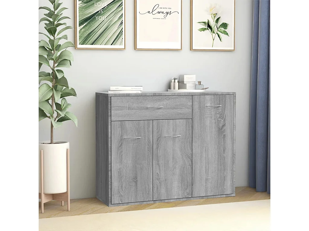 Dressoir 88x30x70 cm bewerkt hout grijs sonoma eikenkleurig NL280028