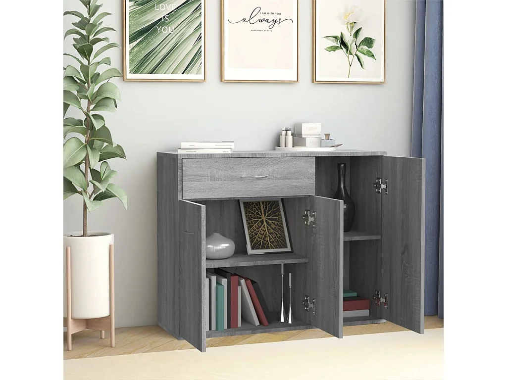 Dressoir 88x30x70 cm bewerkt hout grijs sonoma eikenkleurig NL280028