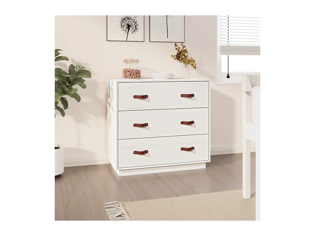 Buffet Blanc 80x40x75 cm Bois massif de pin EGER27538