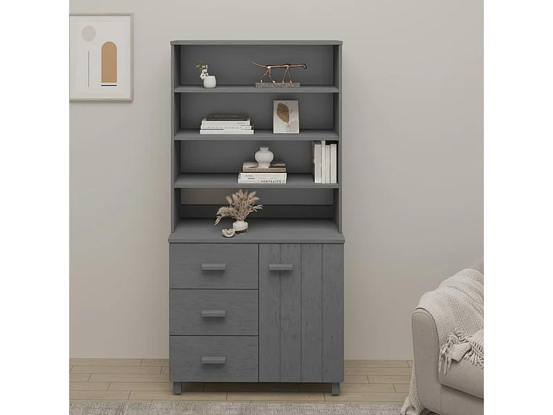 Buffet haut HAMAR Bois massif de pin Gris foncé EGER56511