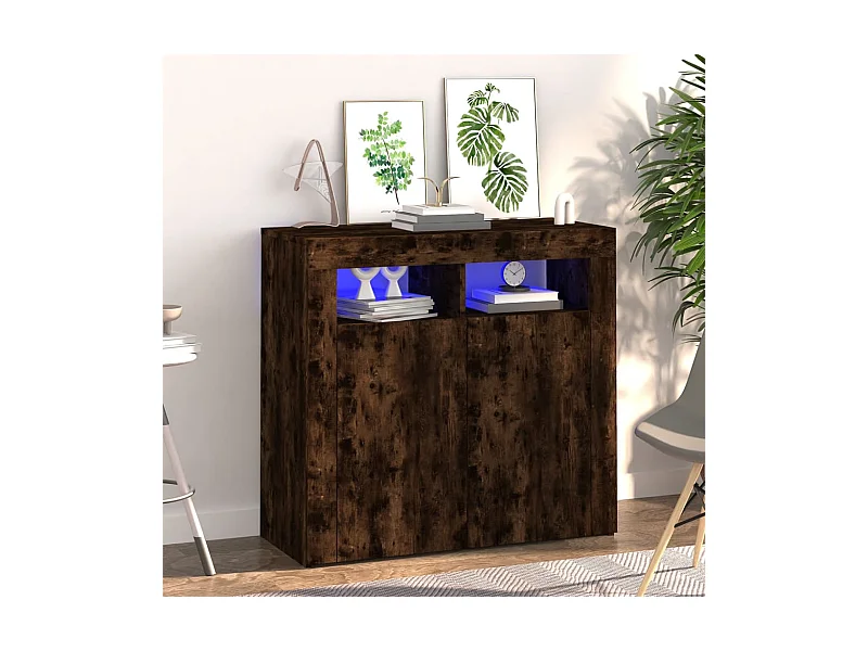 Aparador com luzes LED 80x35x75 cm carvalho fumado PT413996
