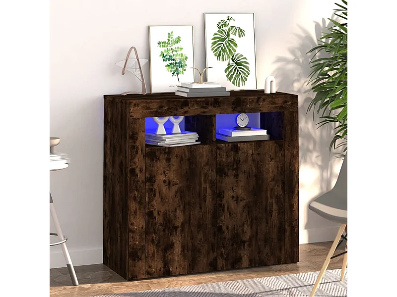 Buffet avec lumières LED chêne fumé 80x35x75 cm EGER87575