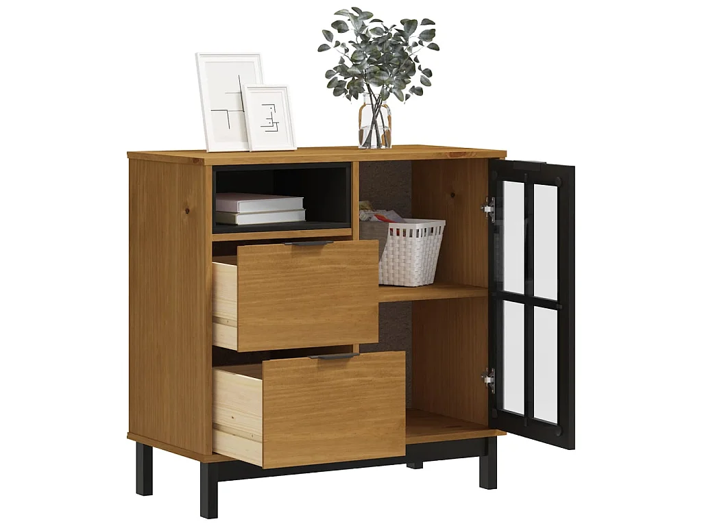Aparador con puerta de vidrio FLAM madera de pino 80x40x80 cm ES75945