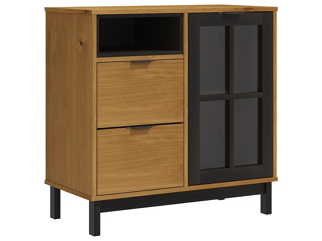 Buffet avec porte vitrée FLAM 80x40x80 cm bois massif de pin QWE26429