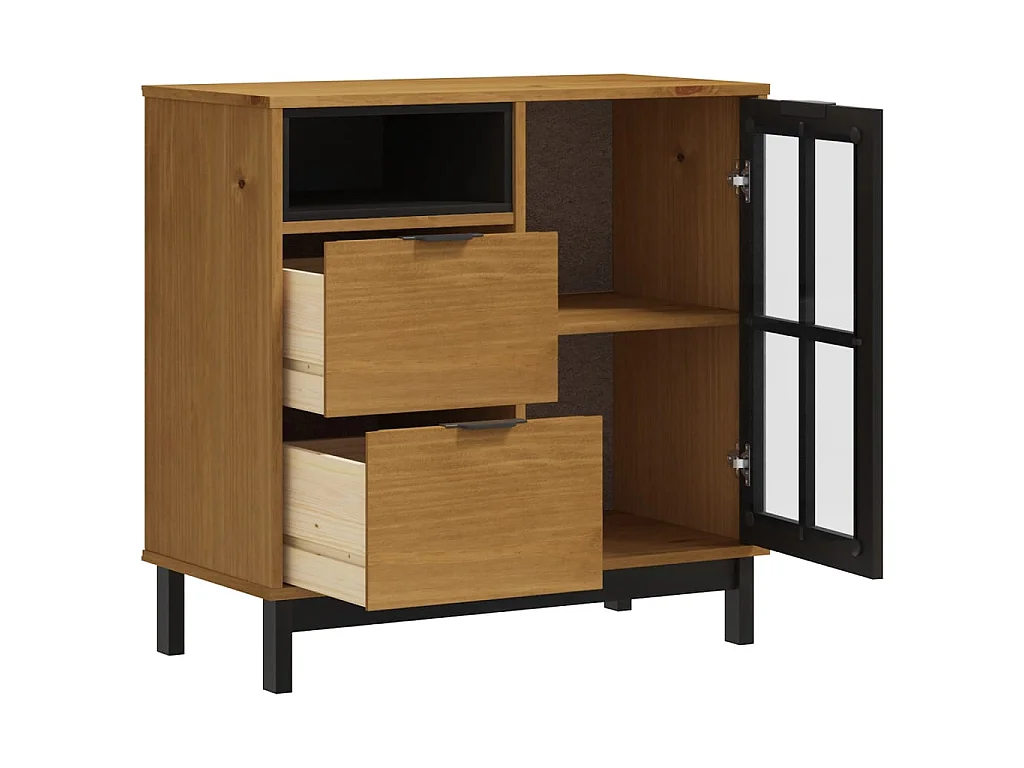 Buffet avec porte vitrée FLAM 80x40x80 cm bois massif de pin QWE26429