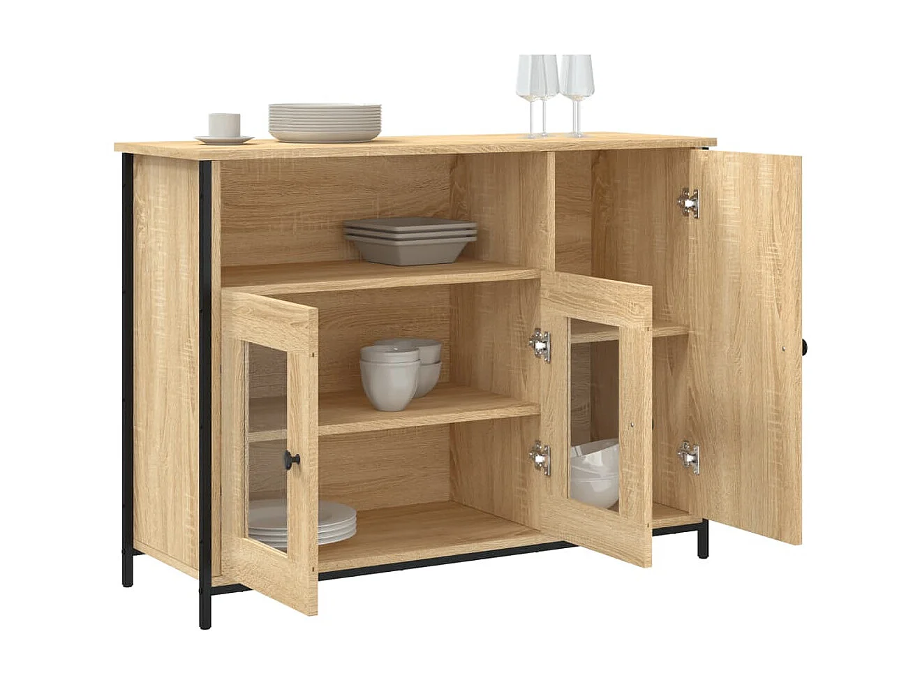 Dressoir 100x35x75 cm bewerkt hout sonoma eikenkleurig NL78245