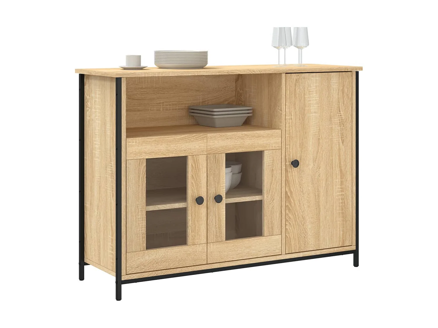 Dressoir 100x35x75 cm bewerkt hout sonoma eikenkleurig NL78245